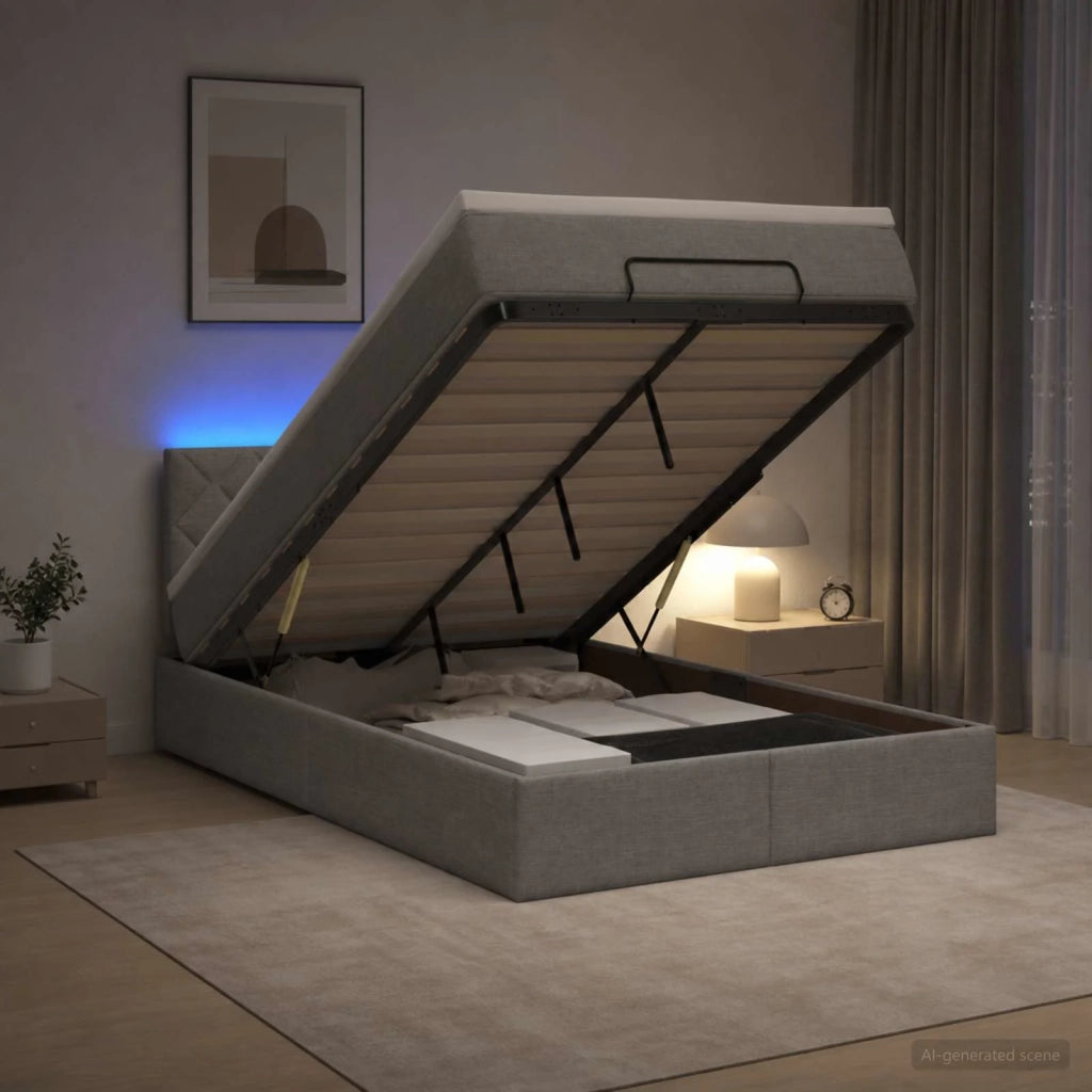 Letto Ottomano con Materasso e LED Grigio Chiaro 120 x 190 cm 3456974