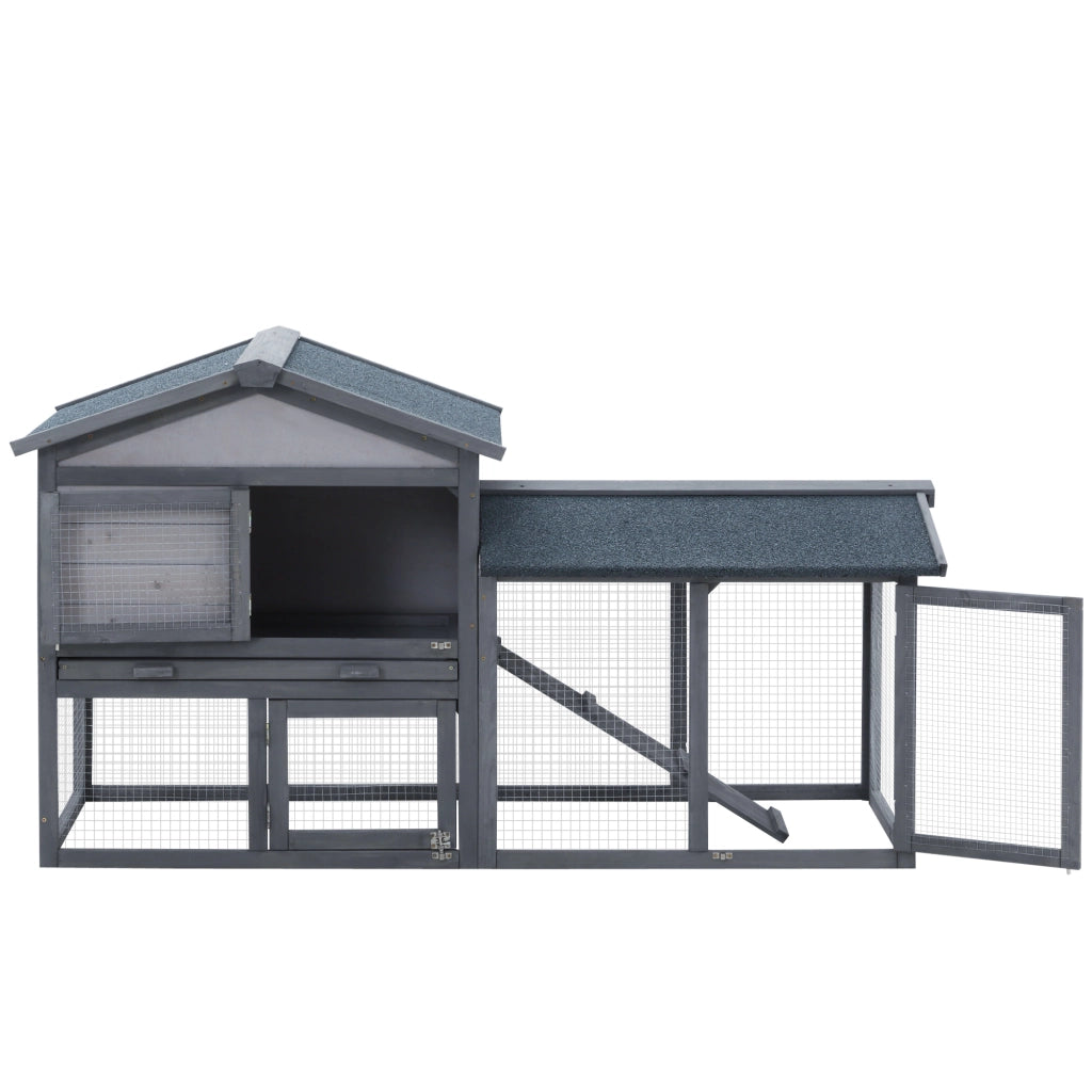 Gabbia per Conigli in Legno da Esterno con Bandeja e Rampa ¨C zephmum ¨C 147x54x84 cm Grigio