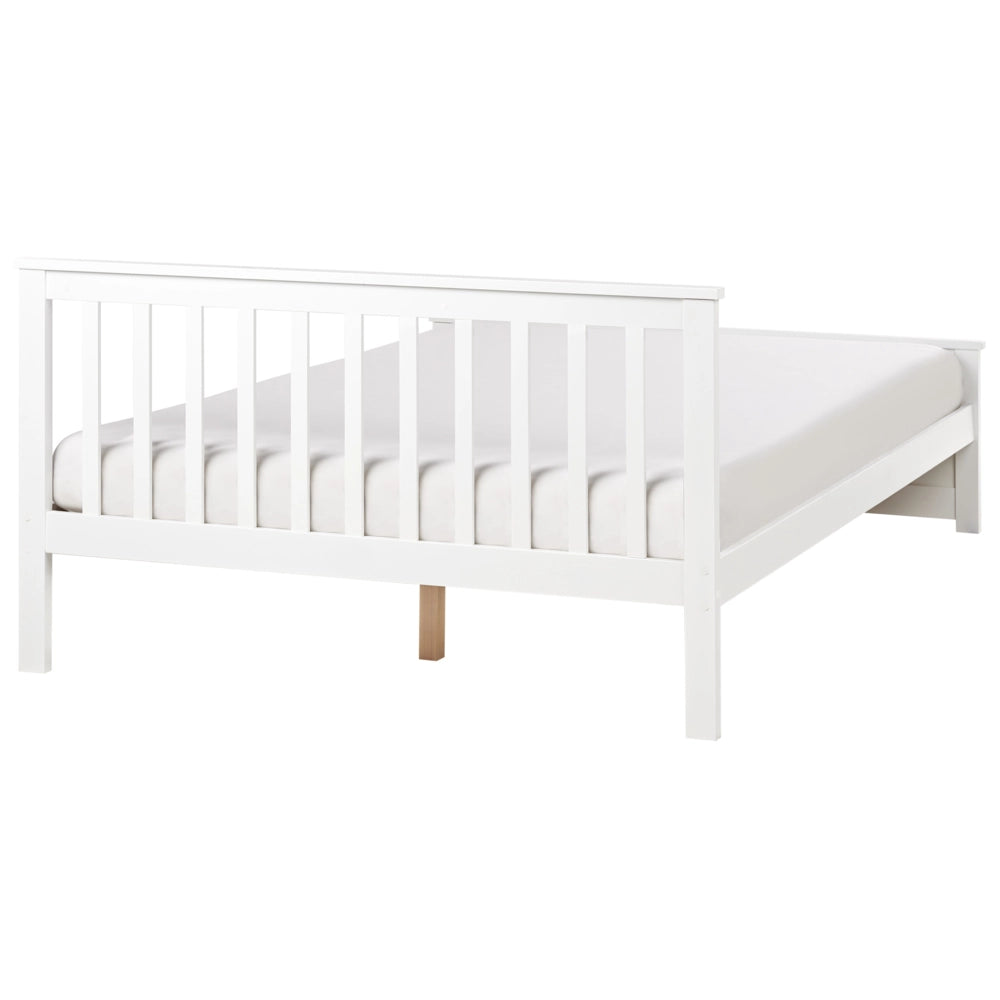 Letto matrimoniale in legno di Pino Bianco con Rete a Doghe 140 x 200 cm stile minimalista