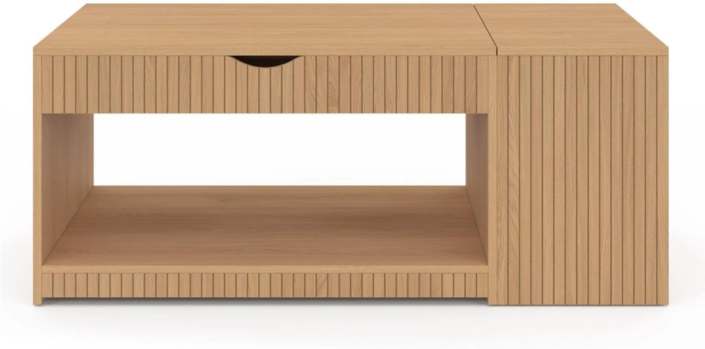 Tavolino rettangolare alzabile JULIETTE con cassa in legno a doghe color rovere