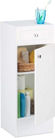 Cassa da bagno compatta con ante - Design a lamelle e spazio di stoccaggio pratico, bianca 80 x 30,5 x 30,5 cm