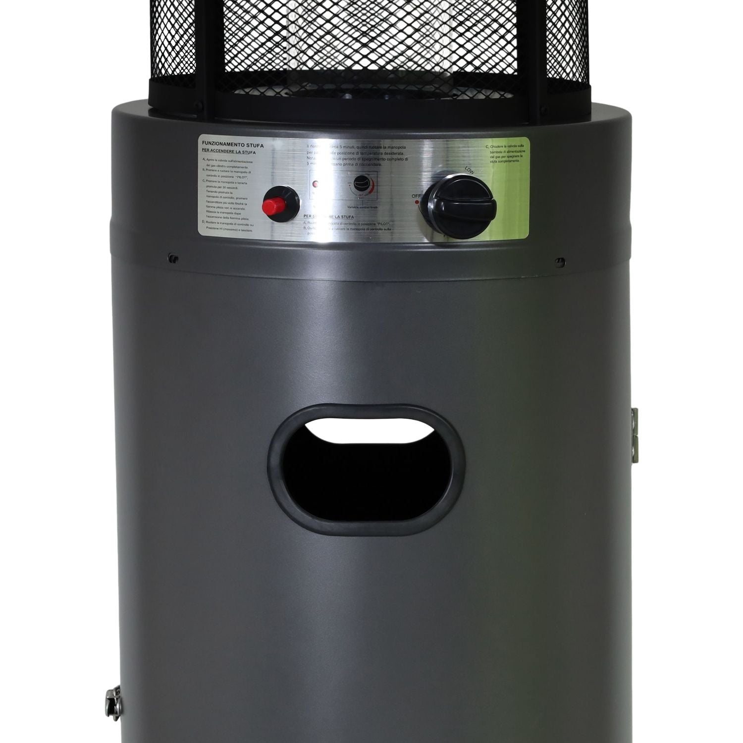 Stufa a Gas da Esterno Riscaldatore Gpl Portatile con Ruote FIRE GLASS Cilindro con Vetro per Terrazzo Patio Giardino Lo