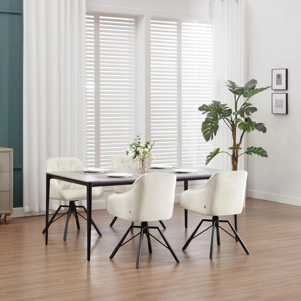 Set di 8 Sedie per Sala da Pranzo Girevoli a 360°, Sedie da Cucina Imbottite con Gambe in Metallo, Poltroncine in Velluto per Camera da Letto, Soggiorno, Ufficio, Crema EZS60cm-8