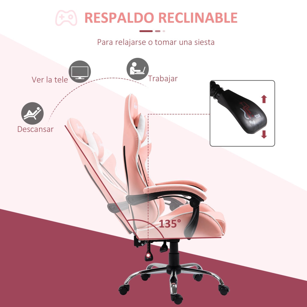 Sedia Gaming con Schienale Reclinabile ¨C zephmum ¨C Rosa 63x67x122-130 cm