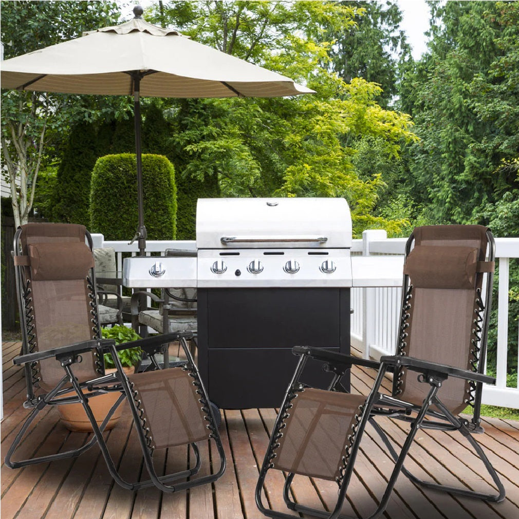 Sedia Sdraio Cordonata Gravità Zero Reclinabile Pieghevole Poggiatesta Nero Caffè