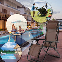 Sedia Sdraio Cordonata Gravità Zero Reclinabile Pieghevole Poggiatesta Nero Caffè