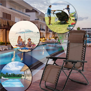 Sedia Sdraio Cordonata Gravità Zero Reclinabile Pieghevole Poggiatesta Nero Caffè