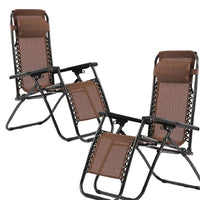 Sedia Sdraio Cordonata Gravità Zero Reclinabile Pieghevole Poggiatesta Nero Caffè