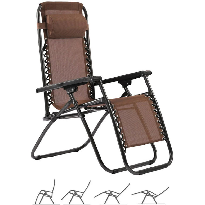 Sedia Sdraio Cordonata Gravità Zero Reclinabile Pieghevole Poggiatesta Nero Caffè