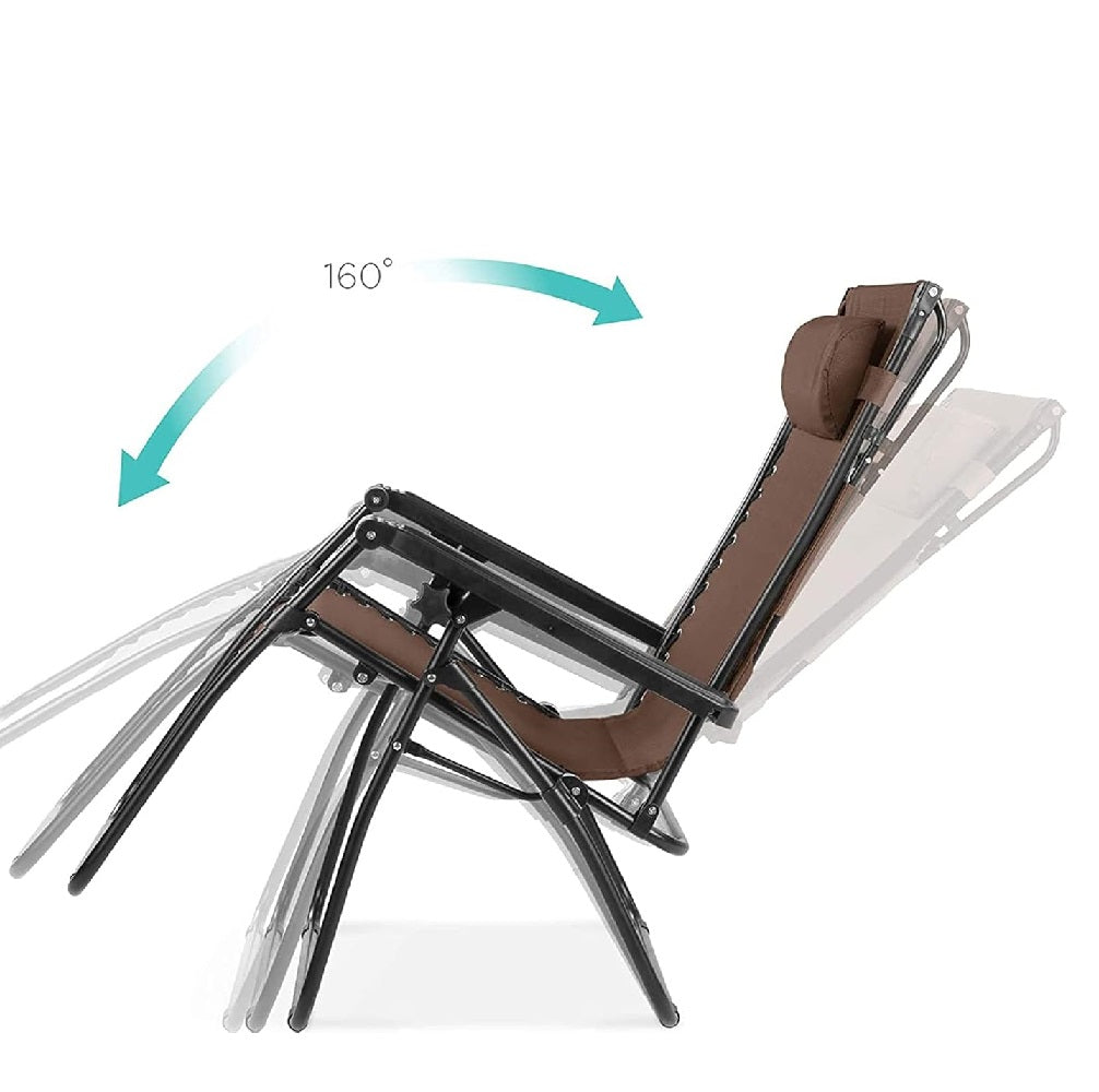 Sedia Sdraio Cordonata Gravità Zero Reclinabile Pieghevole Poggiatesta Nero Caffè