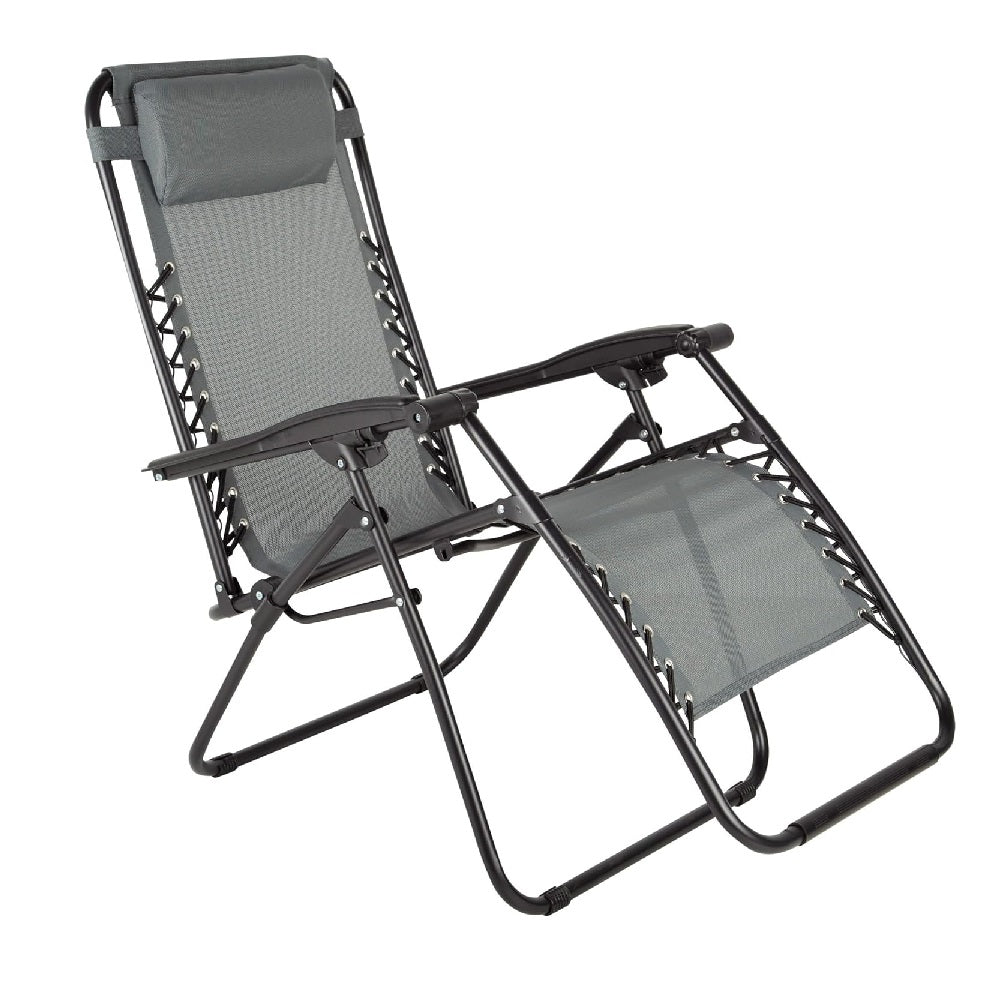 Sedia Sdraio Cordonata Gravità Zero Reclinabile Pieghevole Poggiatesta Nero Grigio