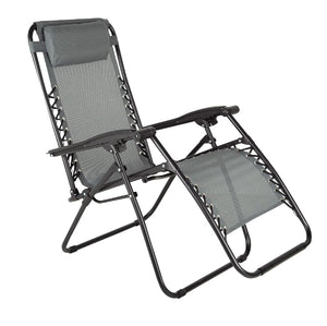 Sedia Sdraio Cordonata Gravità Zero Reclinabile Pieghevole Poggiatesta Nero Grigio
