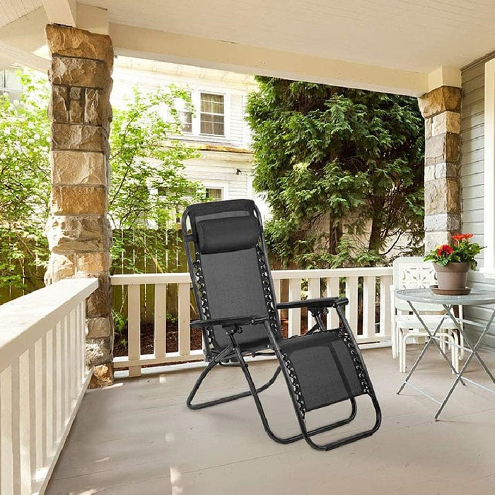 Sedia Sdraio Cordonata Gravità Zero Reclinabile Pieghevole Poggiatesta Nero Grigio