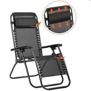 Sedia Sdraio Cordonata Gravità Zero Reclinabile Pieghevole Poggiatesta Nero Grigio