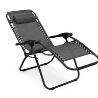 Sedia Sdraio Cordonata Gravità Zero Reclinabile Pieghevole Poggiatesta Nero Grigio