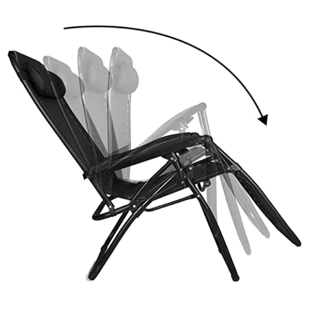 Sedia Sdraio Cordonata Gravità Zero Reclinabile Pieghevole Poggiatesta Nero Grigio