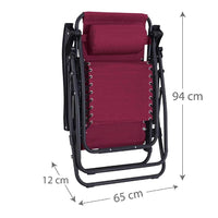 Sedia Sdraio Cordonata Gravità Zero Reclinabile Pieghevole Poggiatesta Rosso