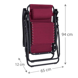 Sedia Sdraio Cordonata Gravità Zero Reclinabile Pieghevole Poggiatesta Rosso