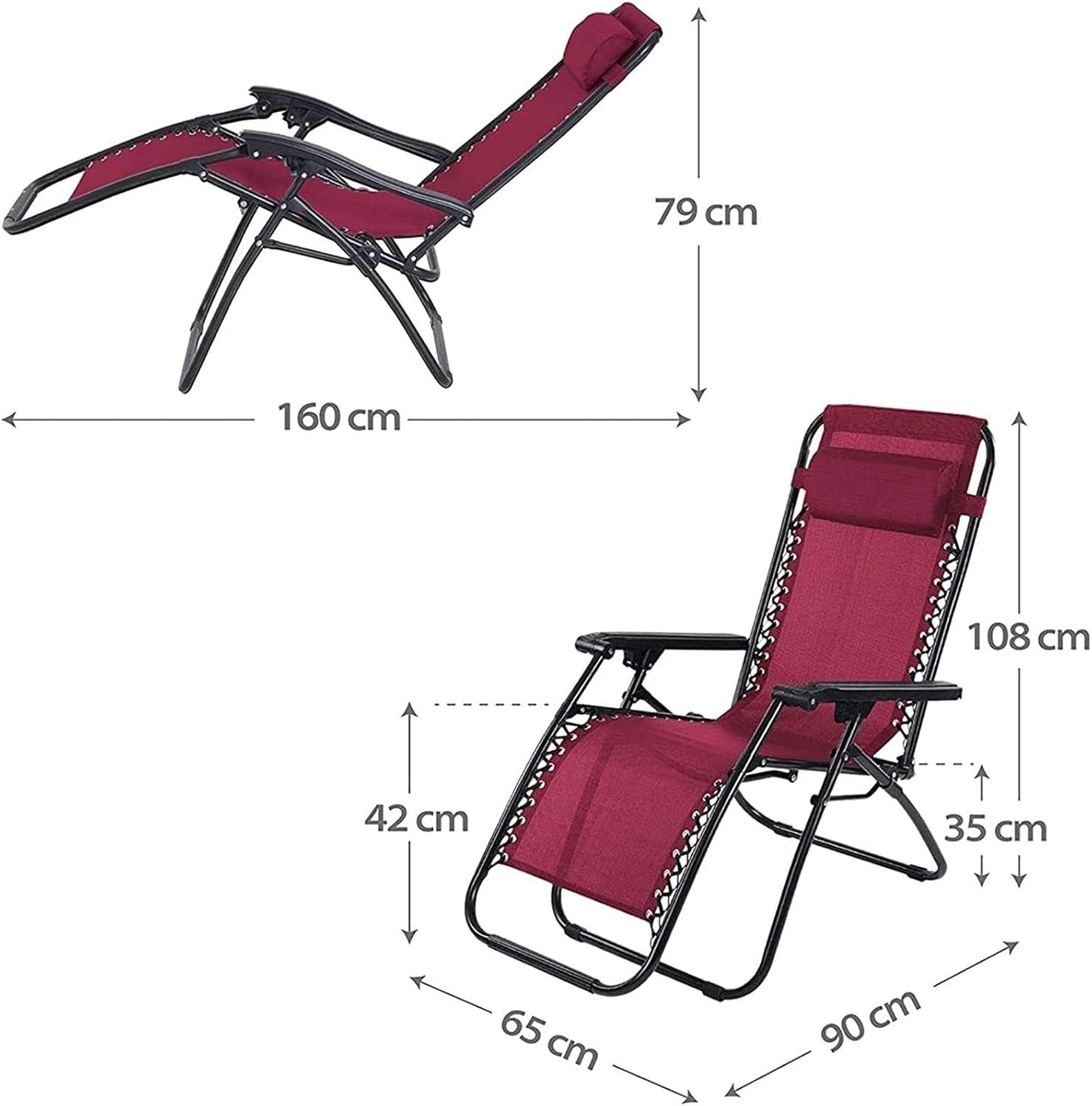 Sedia Sdraio Cordonata Gravità Zero Reclinabile Pieghevole Poggiatesta Rosso