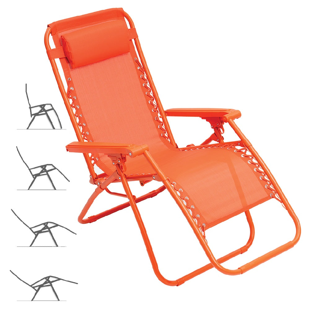 Sedia Sdraio Cordonata Gravità Zero Reclinabile Pieghevole Poggiatesta Arancio