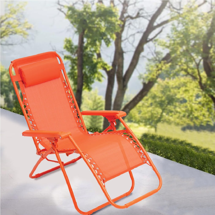 Sedia Sdraio Cordonata Gravità Zero Reclinabile Pieghevole Poggiatesta Arancio
