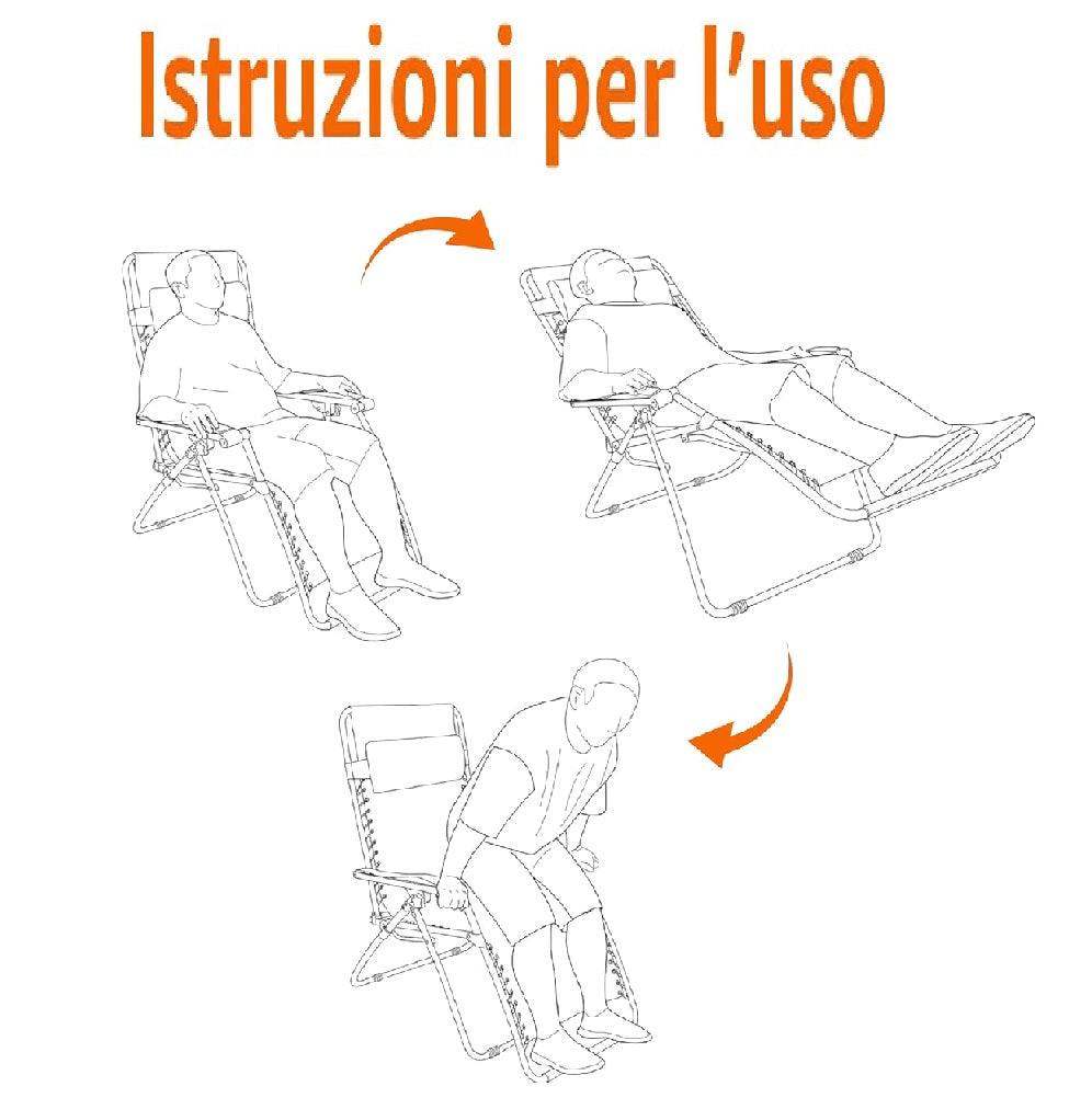 Sedia Sdraio Cordonata Gravità Zero Reclinabile Pieghevole Poggiatesta Arancio