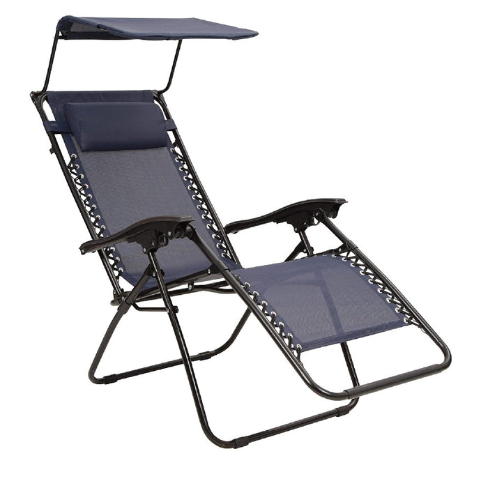 Sedia Sdraio con Parasole Gravità Zero Reclinabile Pieghevole Poggiatesta Blu