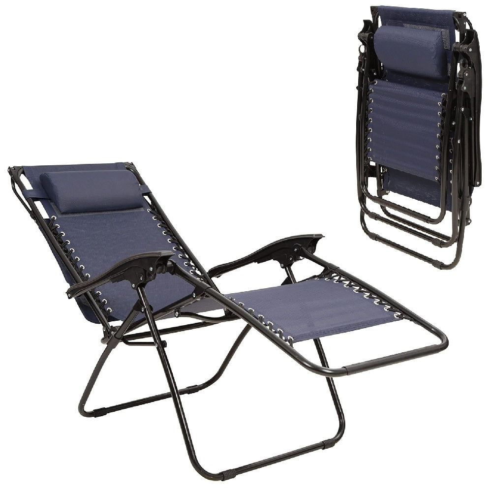 Sedia Sdraio con Parasole Gravità Zero Reclinabile Pieghevole Poggiatesta Blu