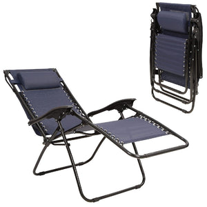 Sedia Sdraio con Parasole Gravità Zero Reclinabile Pieghevole Poggiatesta Blu