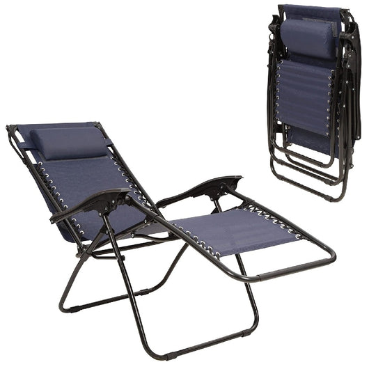 Sedia Sdraio con Parasole Gravità Zero Reclinabile Pieghevole Poggiatesta Blu