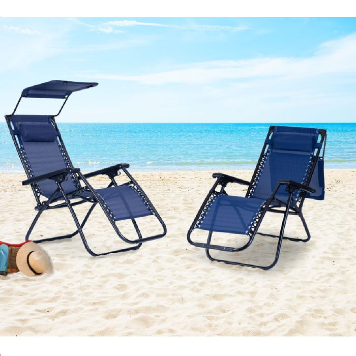 Sedia Sdraio con Parasole Gravità Zero Reclinabile Pieghevole Poggiatesta Blu