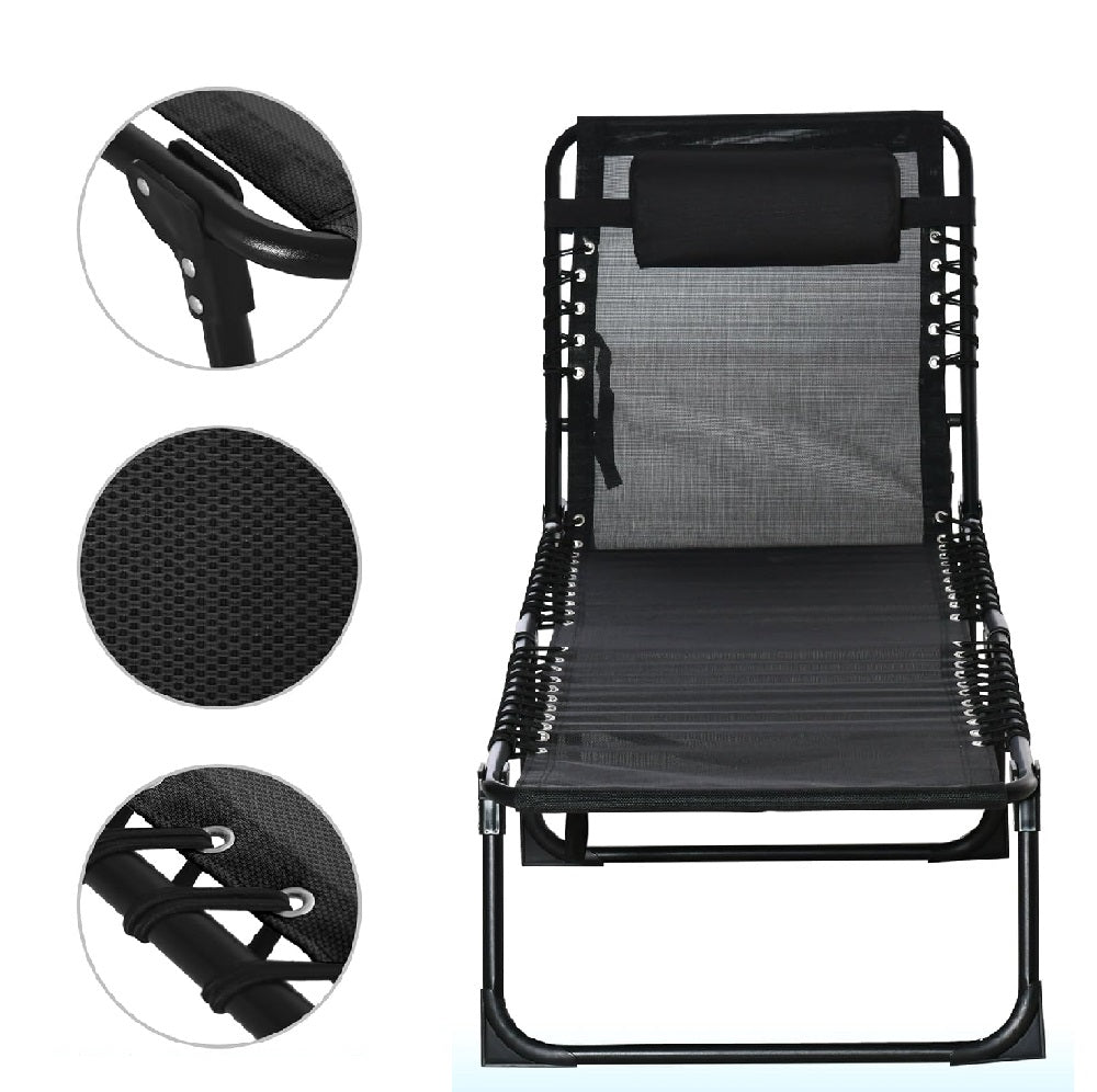 Lettino Prendisole Pieghevole con Cuscino Reclinabile 4Posizioni Portatile Nero