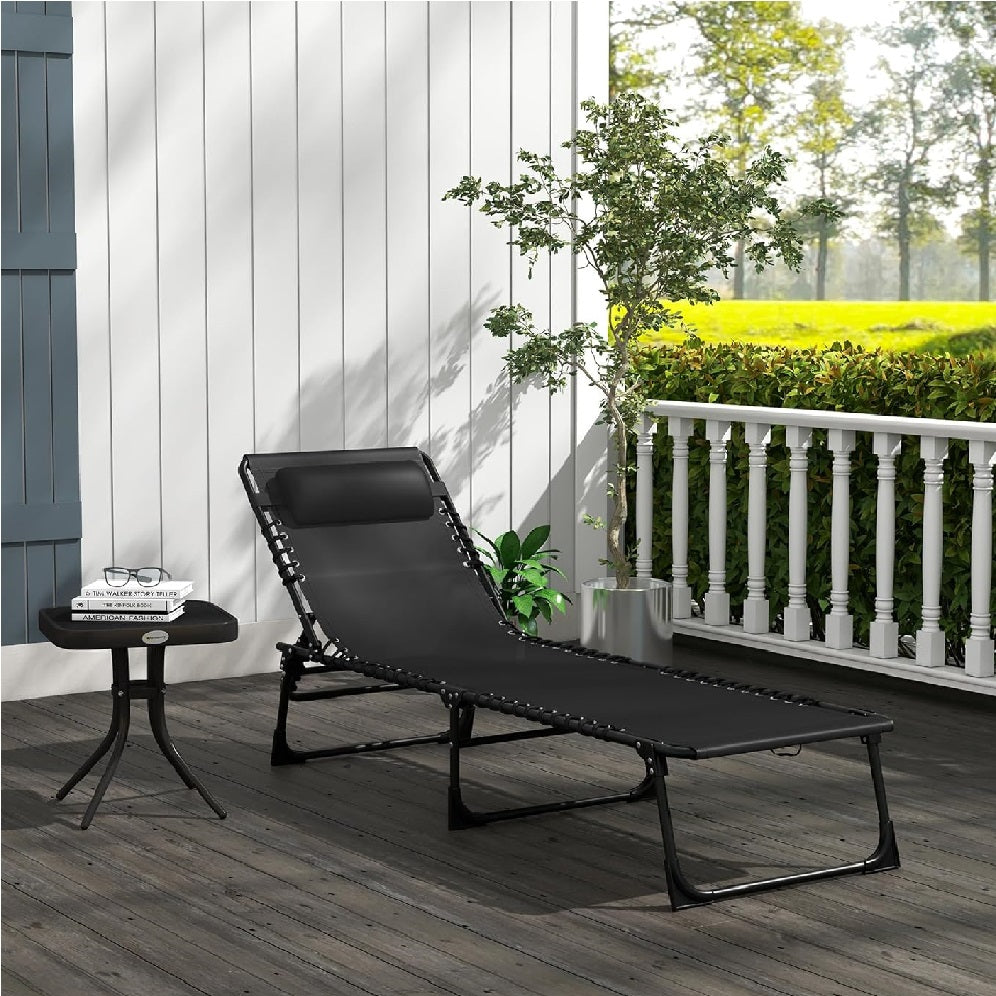 Lettino Prendisole Pieghevole con Cuscino Reclinabile 4Posizioni Portatile Nero
