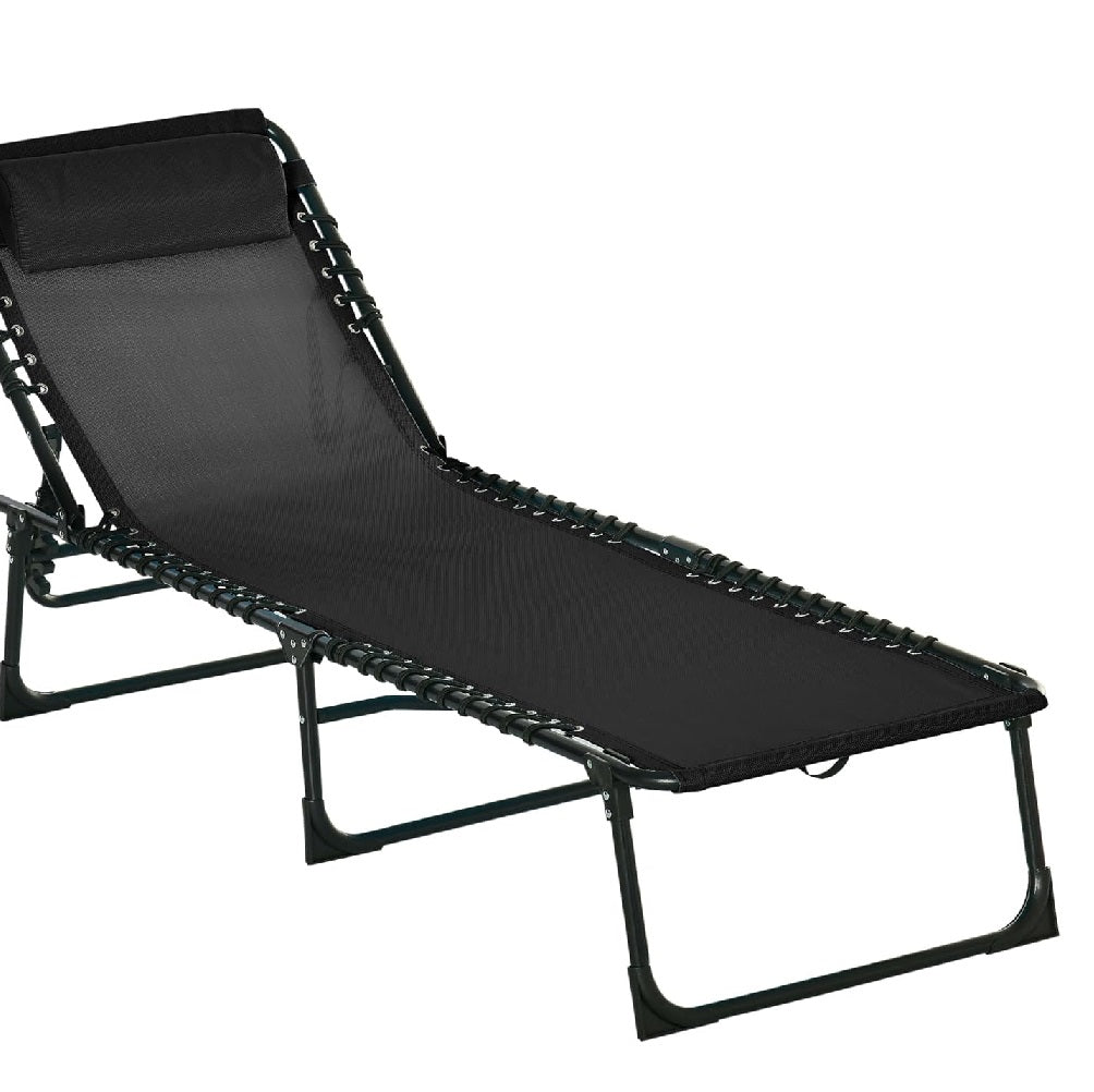 Lettino Prendisole Pieghevole con Cuscino Reclinabile 4Posizioni Portatile Nero