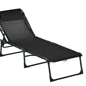 Lettino Prendisole Pieghevole con Cuscino Reclinabile 4Posizioni Portatile Nero