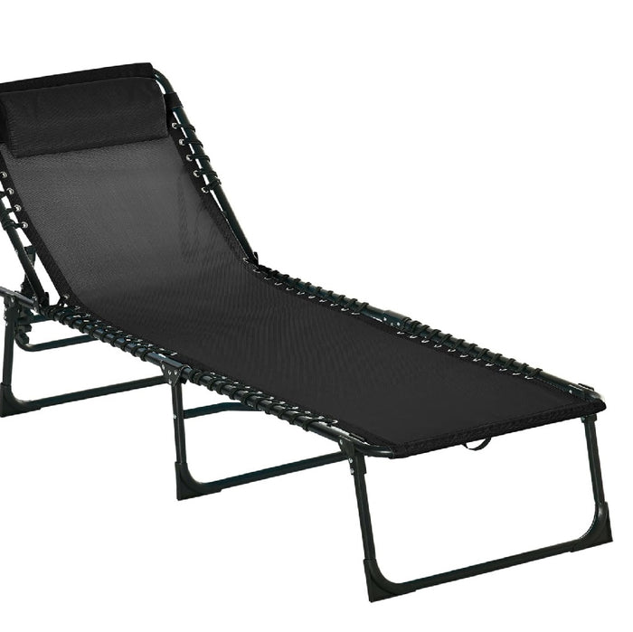 Lettino Prendisole Pieghevole con Cuscino Reclinabile 4Posizioni Portatile Nero