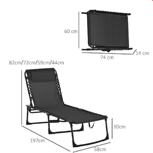 Lettino Prendisole Pieghevole con Cuscino Reclinabile 4Posizioni Portatile Nero