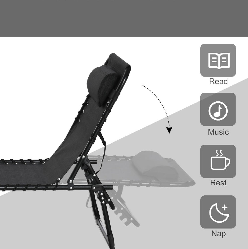 Lettino Prendisole Pieghevole con Cuscino Reclinabile 4Posizioni Portatile Nero