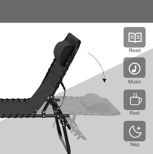 Lettino Prendisole Pieghevole con Cuscino Reclinabile 4Posizioni Portatile Nero