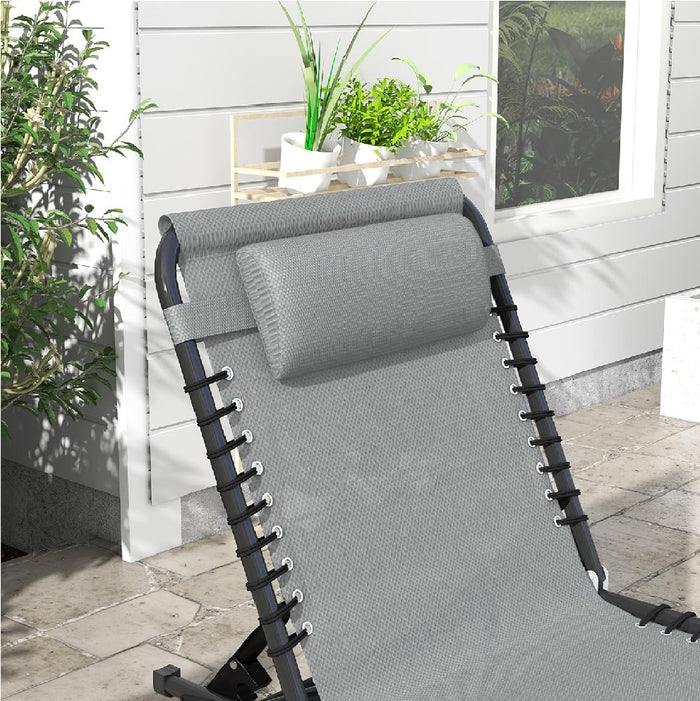 Lettino Prendisole Pieghevole con Cuscino Reclinabile 4Posizioni Portatile Grigio