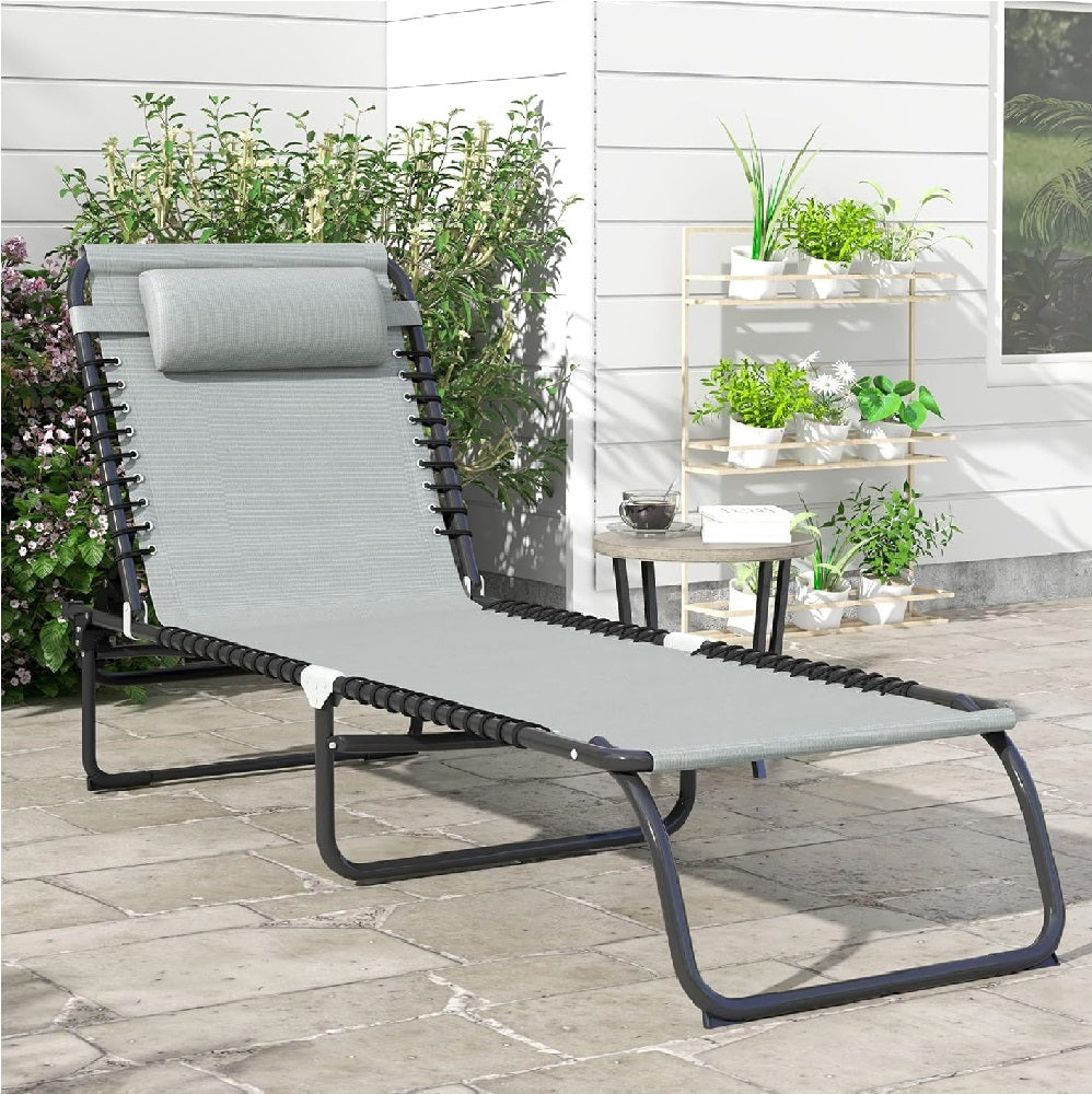 Lettino Prendisole Pieghevole con Cuscino Reclinabile 4Posizioni Portatile Grigio