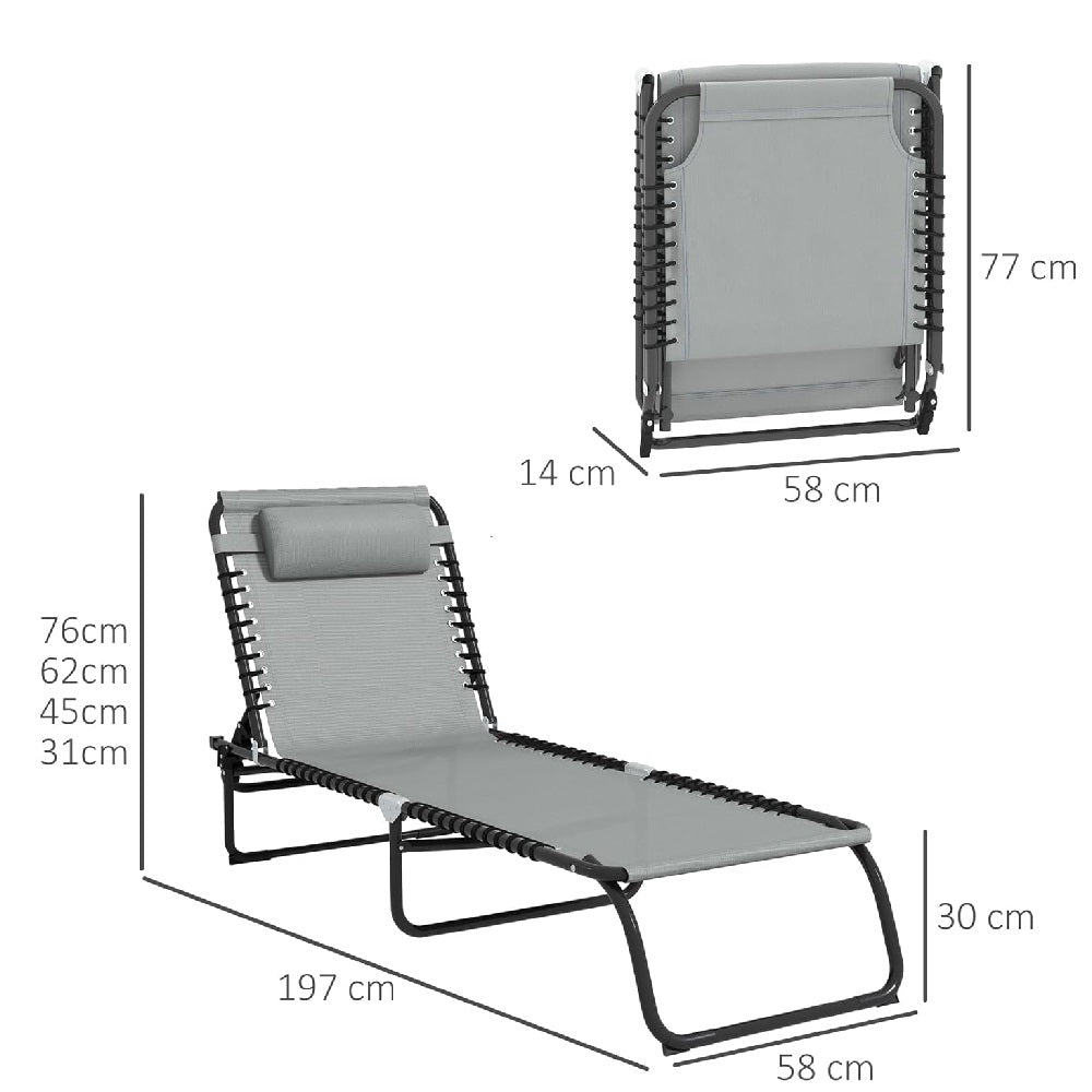 Lettino Prendisole Pieghevole con Cuscino Reclinabile 4Posizioni Portatile Grigio