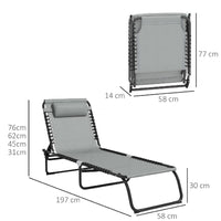 Lettino Prendisole Pieghevole con Cuscino Reclinabile 4Posizioni Portatile Grigio