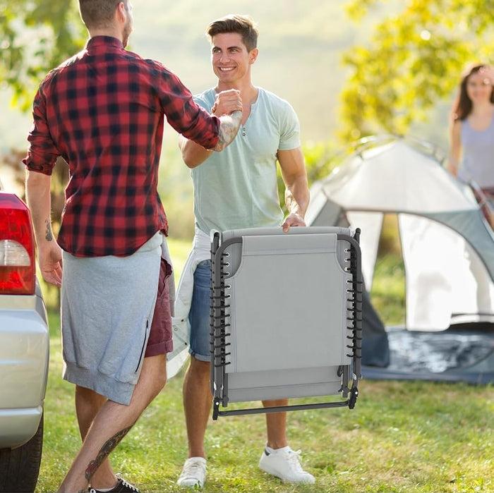 Lettino Prendisole Pieghevole con Cuscino Reclinabile 4Posizioni Portatile Grigio