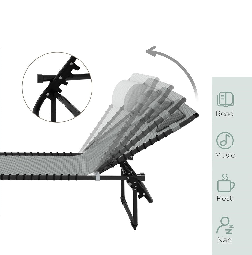 Lettino Prendisole Pieghevole con Cuscino Reclinabile 4Posizioni Portatile Blu