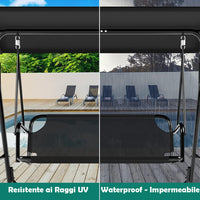 Dondolo da Giardino 3 Posti con Tettuccio Parasole Regolabile 172x110x155cm Nero