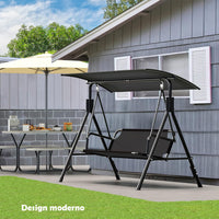 Dondolo da Giardino 3 Posti con Tettuccio Parasole Regolabile 172x110x155cm Nero