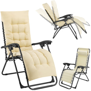 Poltrona da Giardino con Cuscino Imbottito Struttura Acciaio Pieghevole Beige Relax