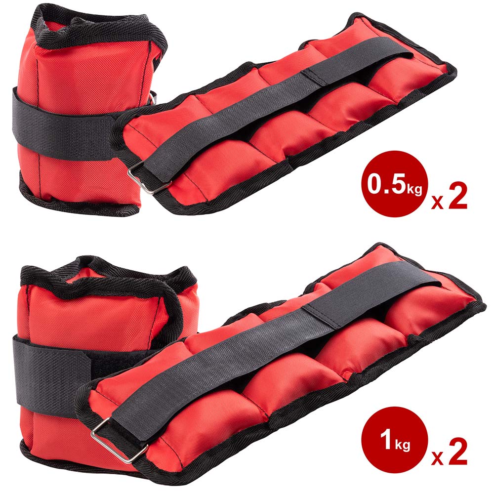 Kit 4 Pesi Allenamento Fitness 2KG+1KG Regolabili per Polsi e Caviglie Nero Rosso