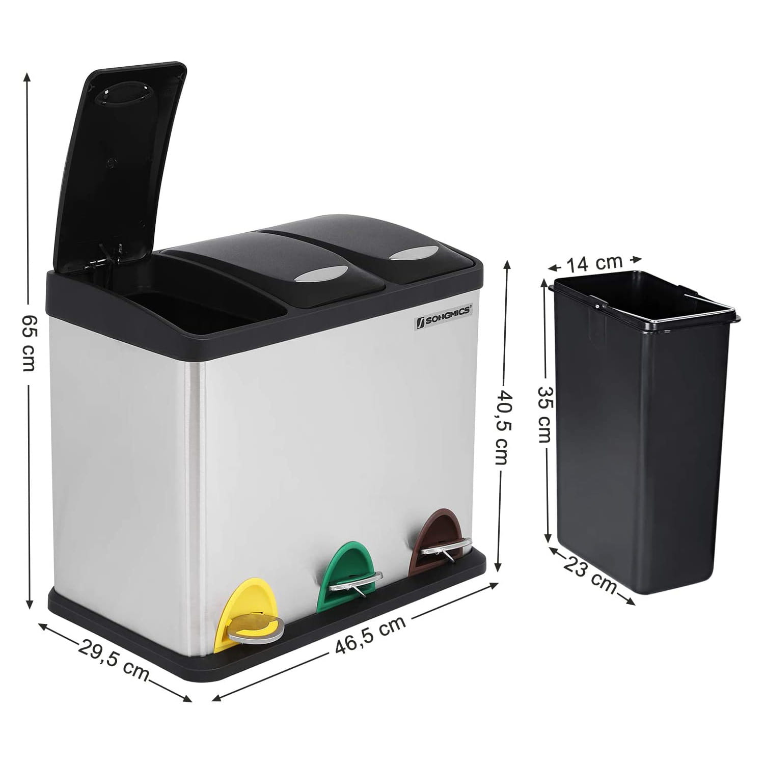 Pattumiera VALORA con 3 contenitori rimovibili, argento LTB24L